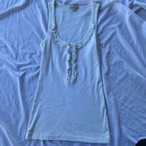 Forever 21 White Ruffle Henley Tank